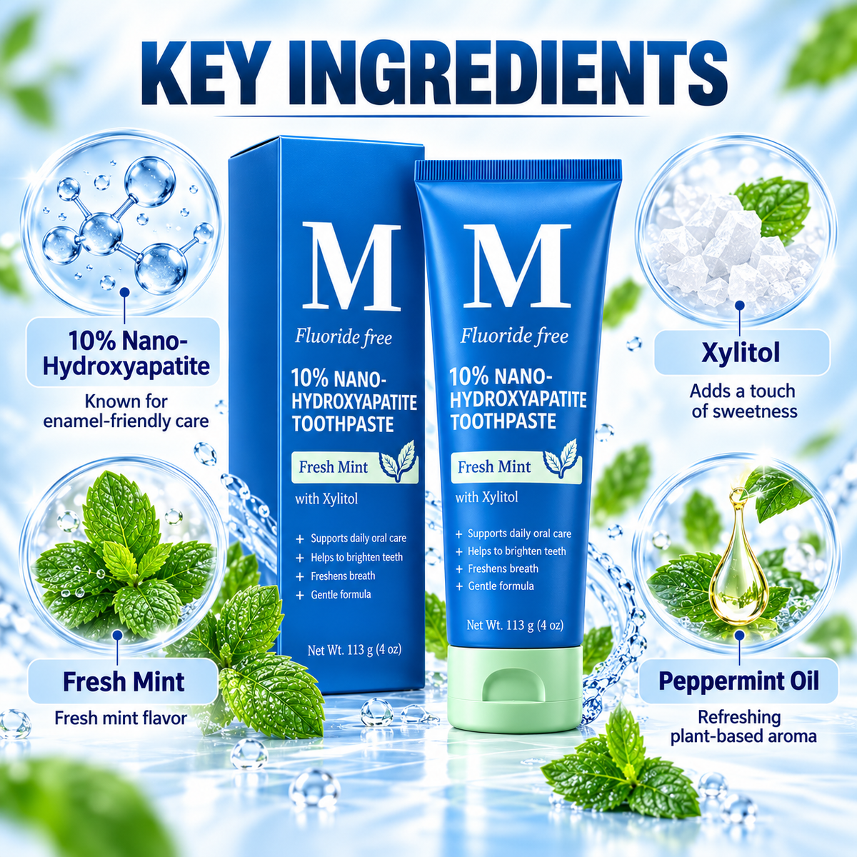 🔥🔥10% Nano-Hydroxyapatite Toothpaste✨ – Fluoride-Free, Fresh Mint, with Xylitol, 4 oz