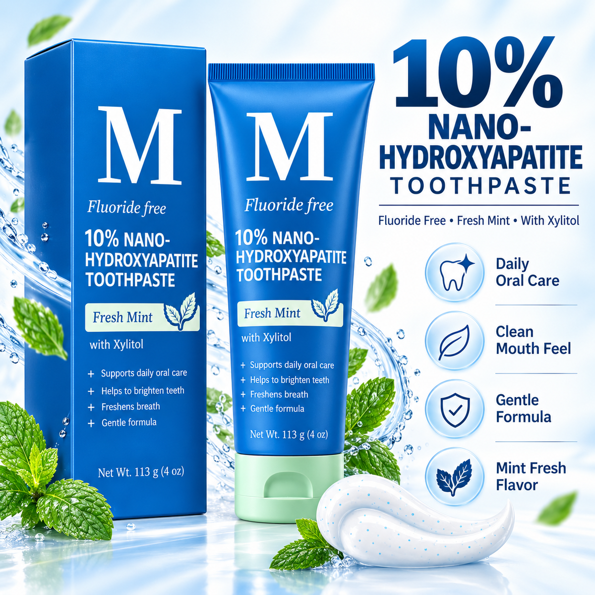 🔥🔥10% Nano-Hydroxyapatite Toothpaste✨ – Fluoride-Free, Fresh Mint, with Xylitol, 4 oz