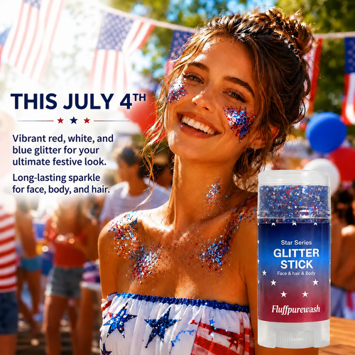 🦅Fluffpurewash 4th of July Glitter Stick✨Red, White & Blue Body & Hair Sparkle.