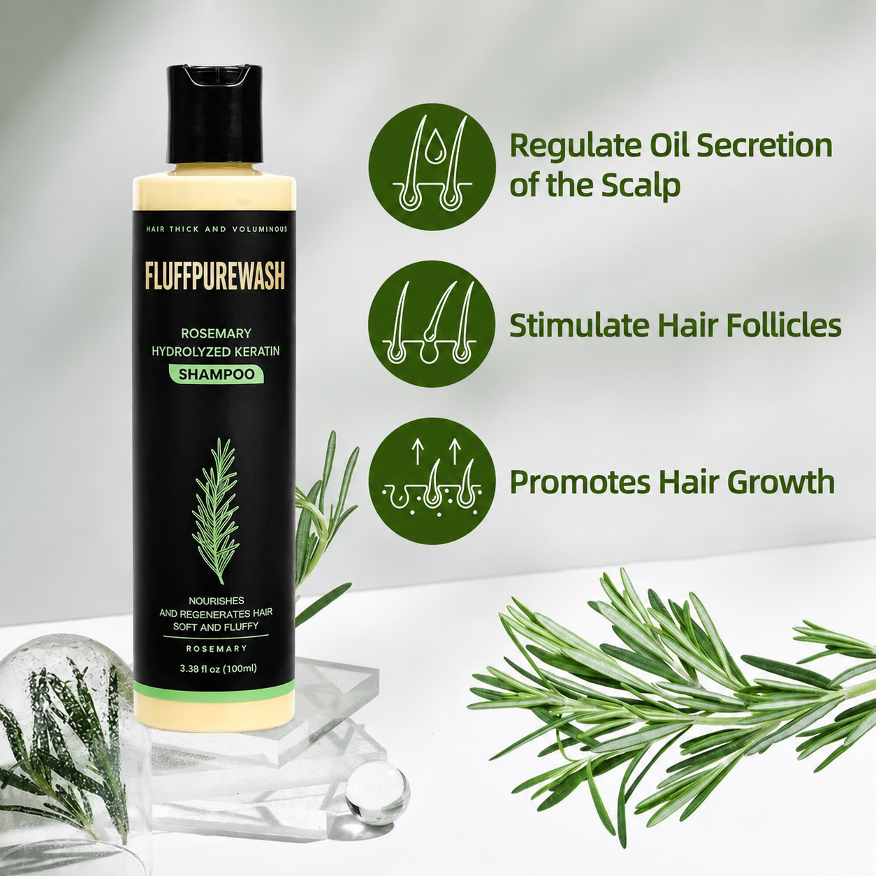 🔥LAST DAY 80% OFF - 🌿Fluffpurewash® Organic Rosemary Hair Growth Shampoo