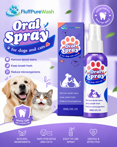 Fluffpurewash™ Pet Oral Care Spray – Fresher Breath & Healthy Teeth, No Brushing Needed!