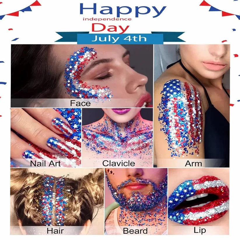 🦅Fluffpurewash 4th of July Glitter Stick✨Red, White & Blue Body & Hair Sparkle.