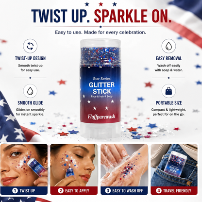 🦅Fluffpurewash 4th of July Glitter Stick✨Red, White & Blue Body & Hair Sparkle.