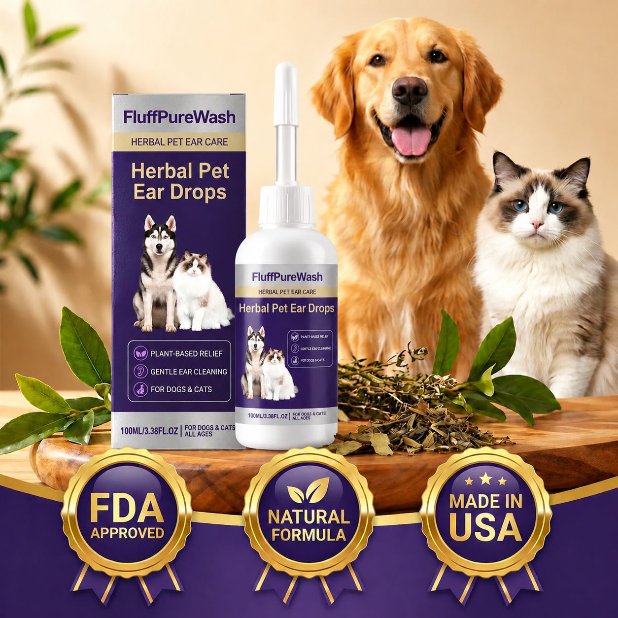 Best Seller🔥| FluffPureWash Herbal Pet Ear Drops🎉Special limited-time discount