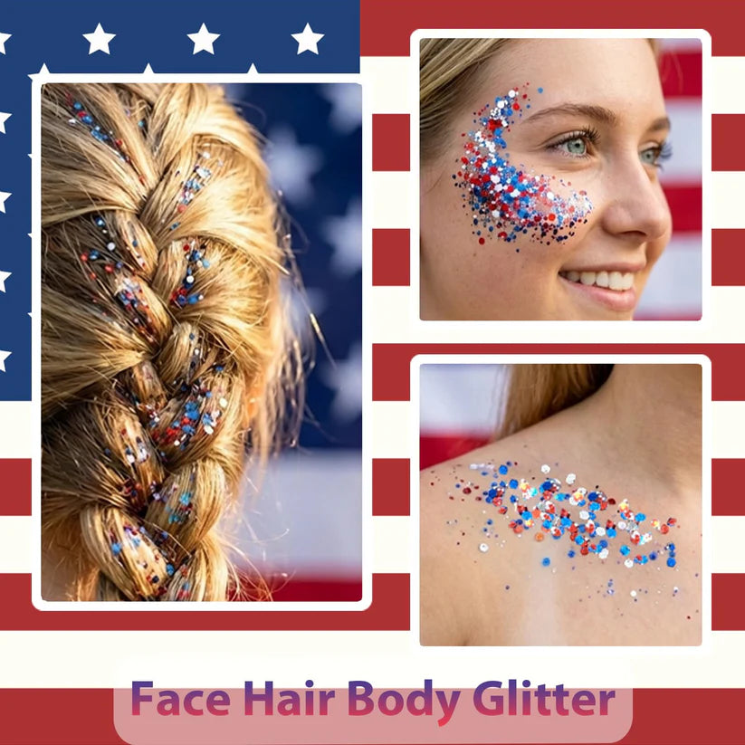 🦅Fluffpurewash 4th of July Glitter Stick✨Red, White & Blue Body & Hair Sparkle.